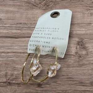 NWT Anthropologie Baubles Bijous Gold Hoop Earrings with Double Stone Accents
